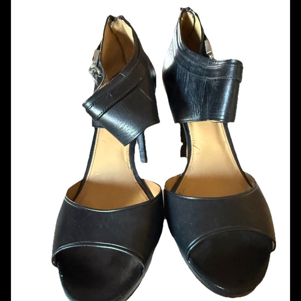 Coach Women's Wexwood Leather/Mat Calf Ankle Strap D-Orsay Pump Black Size 9.5B
